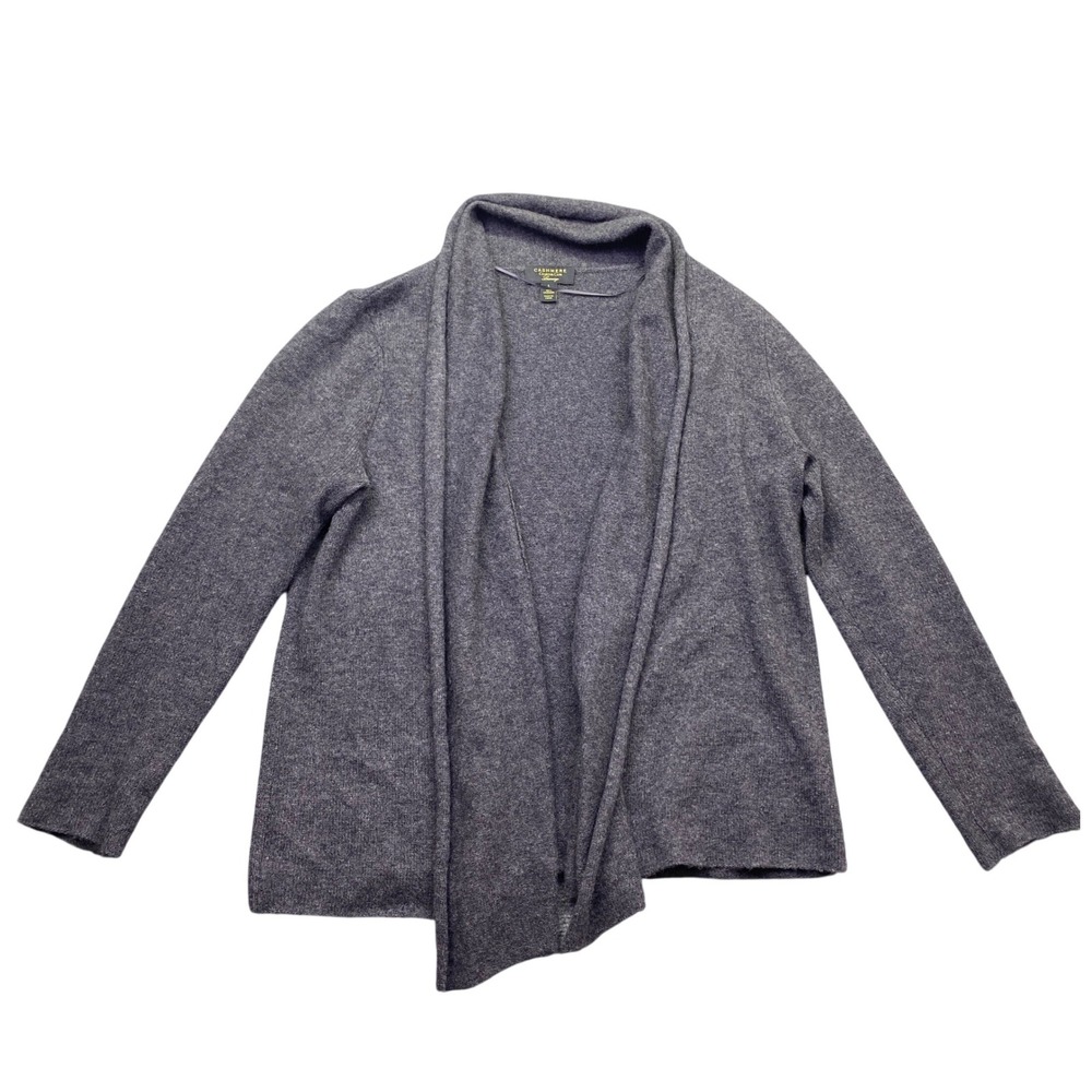 Charter Club Luxury 100% Cashmere Open Front Cardigan Gray Large Shawl Collar